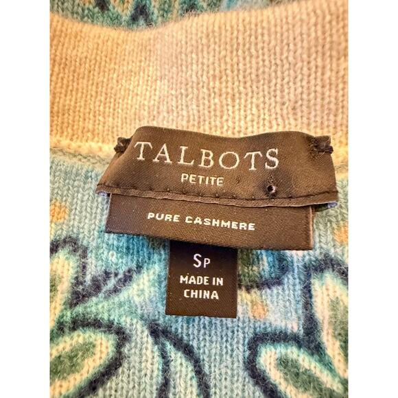 Talbots Audrey Cashmere Sweater Womens SP Blue Imperial Floral Paisley Crew Neck - Picture 2 of 6